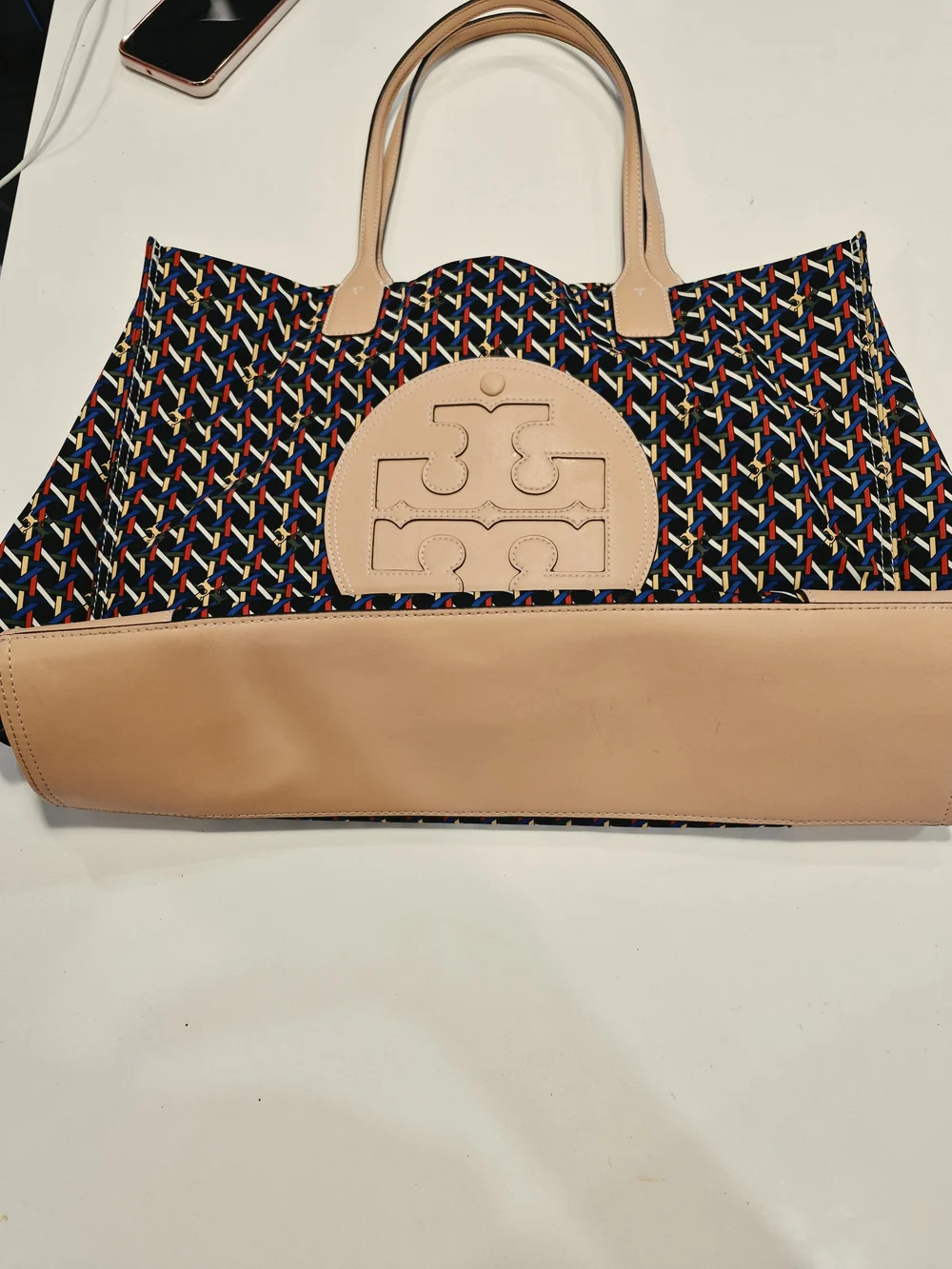 Tory Burch Beige-Trim Multicolor Woven Tote